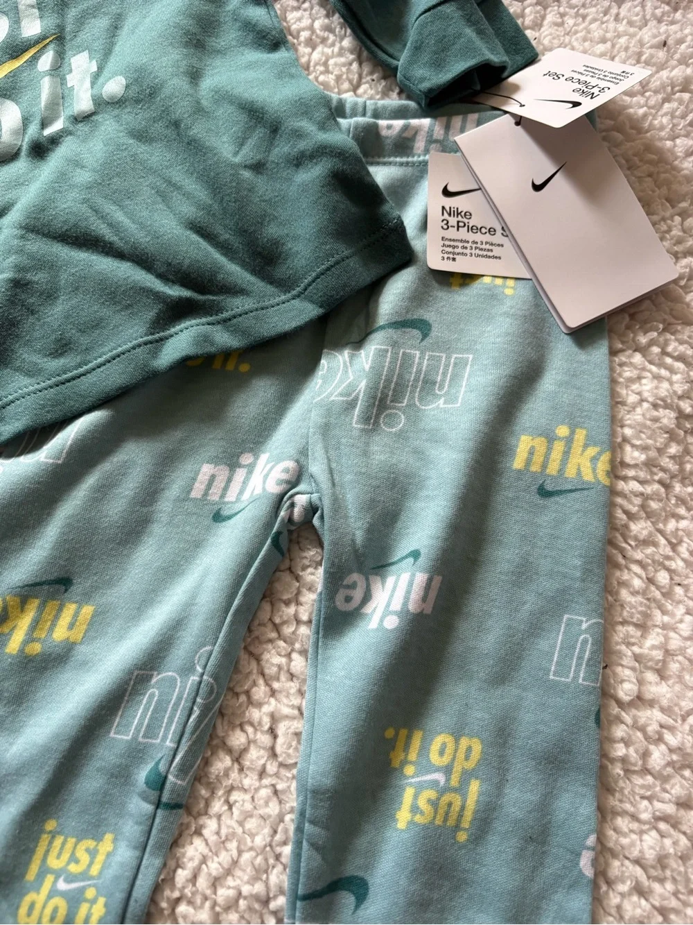 Nike Teal and Light Teal 'Just Do It' Kids Pajama Set with Hat